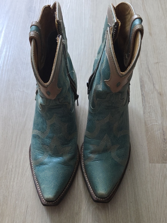 Caborca Boots Shoes - Caborca Distressed Turquoise Leather Western Ankle Booties